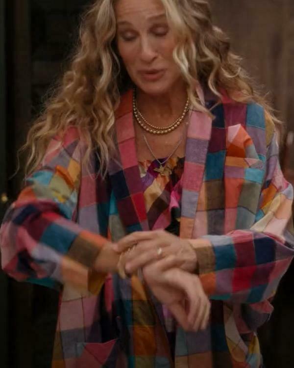And Just Like That Sarah Jessica Parker Rainbow Check Shirt Jacket