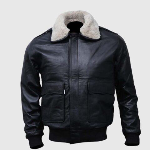 Mens A-2 Flight Bomber Leather Jacket Black