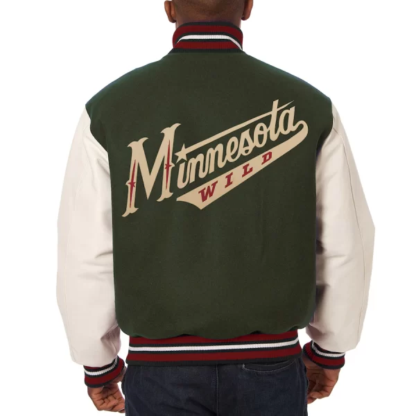 Men’s Minnesota Wild JH Design Green Two-Tone Letterman Jacket