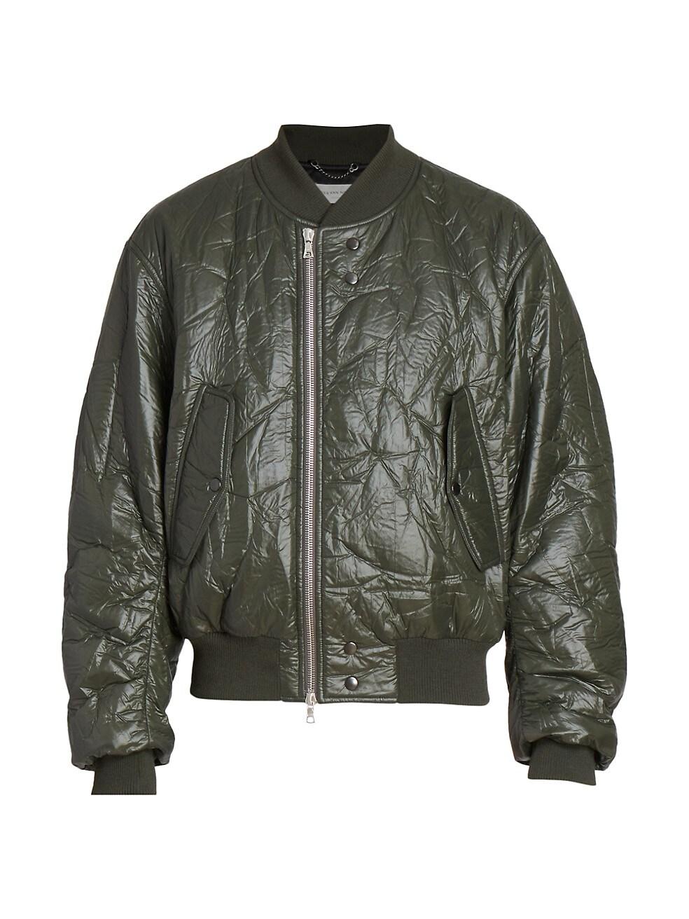 Dries Van Noten Padded Crinkle-Shell Bomber Leather Jacket- A2 Jackets