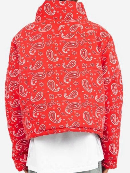 Red Bandana Print Puffer Jacket
