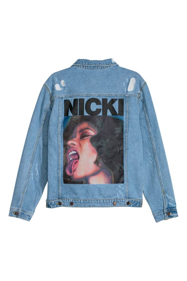 H&M Nicki Minaj Light Blue Printed Denim Jacket