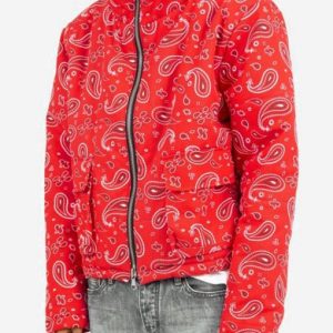 Red Bandana Print Puffer Jacket