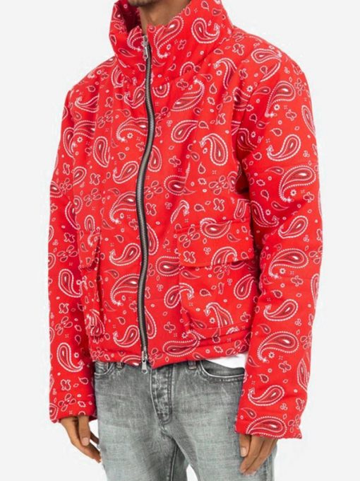 Red Bandana Print Puffer Jacket