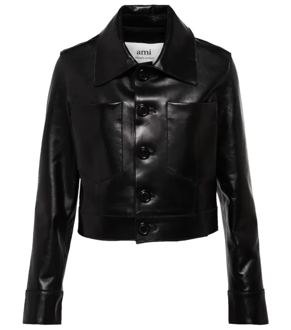 Women's Cropped Leather Jacket - AMI PARIS