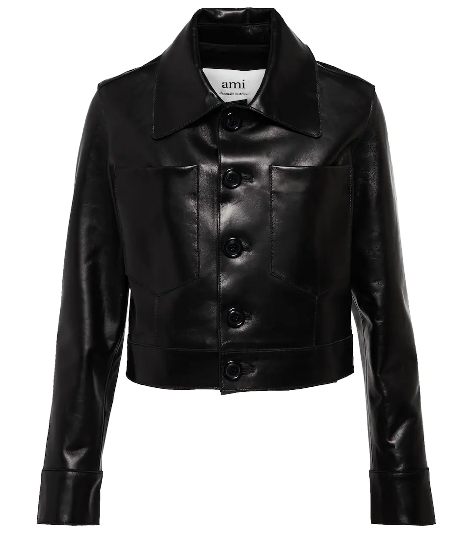 AMI PARIS Women's Cropped Leather Jacket - A2 Jackets