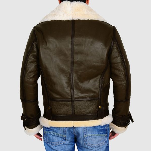 Army Green Men B3 Bomber Shearling Leather Jacket