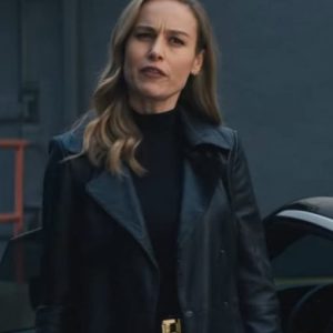 Brie Larson Super Bowl Black Leather Jacket