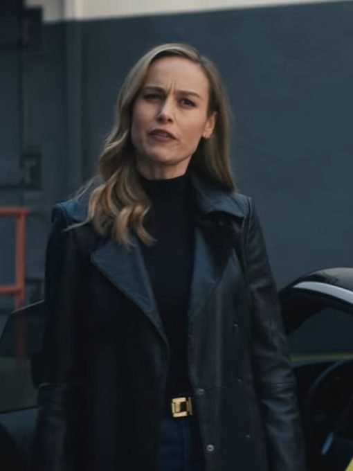 Brie Larson Super Bowl Black Leather Jacket
