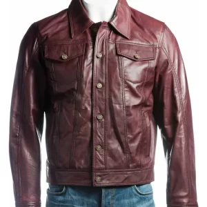 Burgundy Trucker Leather Jacket