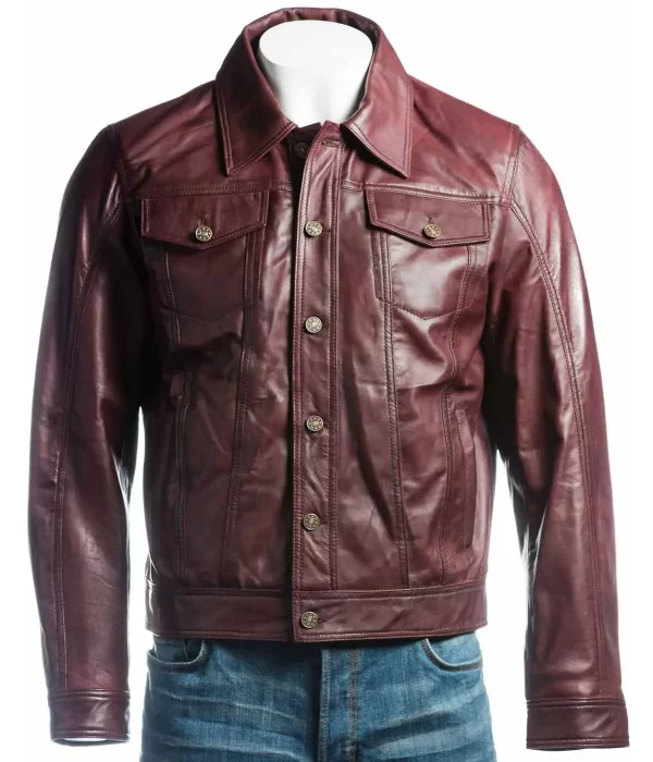 Burgundy Trucker Leather Jacket