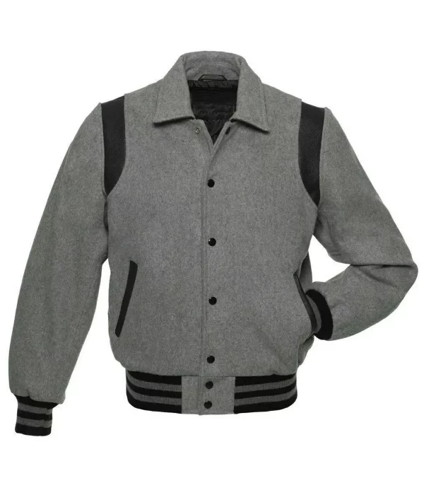 Byron Collar Grey Varsity Letterman Bomber Baseball Wool Jacket