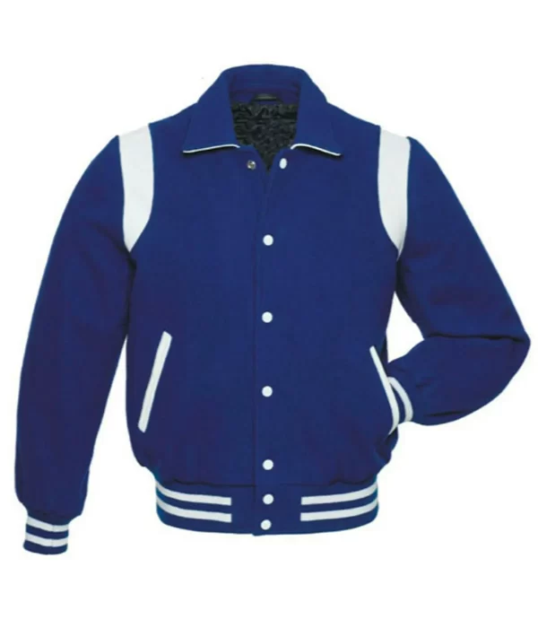 Byron Collar Blue Varsity Letterman Bomber Baseball Wool Jacket