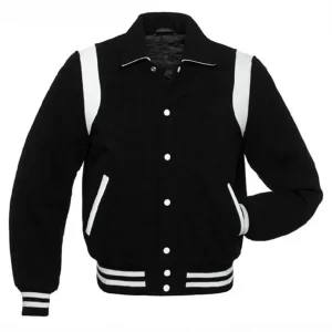 Byron Collar Black Varsity Letterman Bomber Baseball Wool Jacket