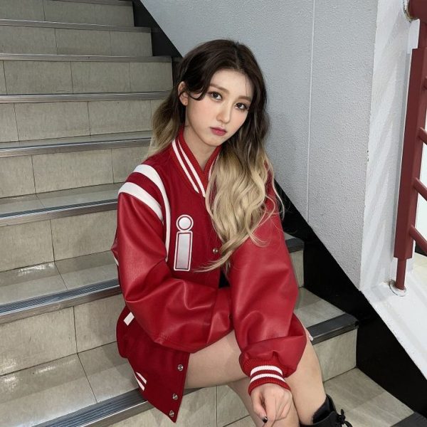 IVE Korean Pop Band Red Varsity Jacket