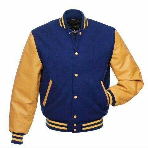 Men's University Letterman Jacket Royal Wool/Gold Leather