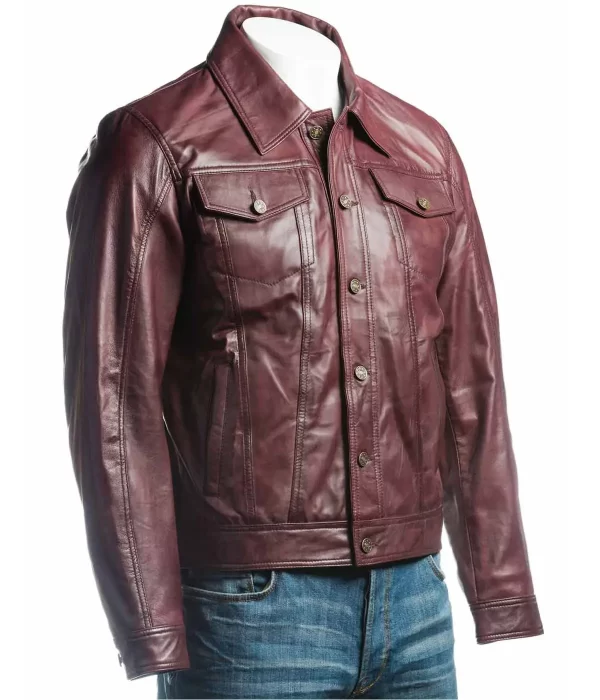Burgundy Trucker Leather Jacket