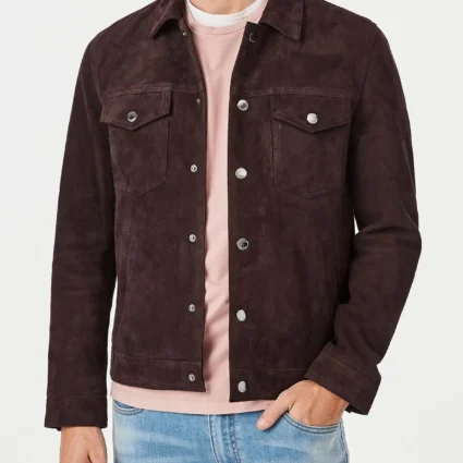 Men's Brown Suede Trucker Leather Jacket