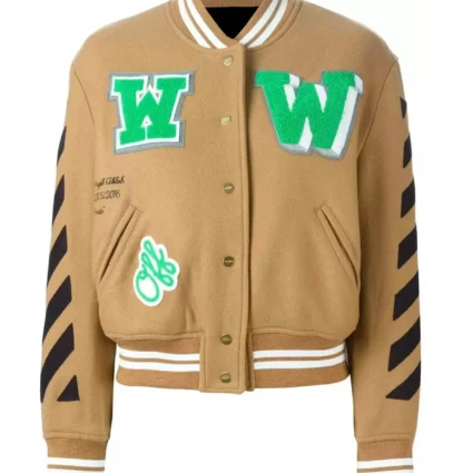 Off-White Virgil Abloh Black Striped Varsity Jacket in Brown