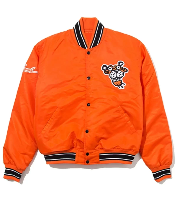 SOULGOODS Varsity Orange Satin Bomber Jacket