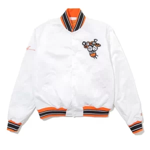 SOULGOODS White Varsity Satin Bomber Jacket