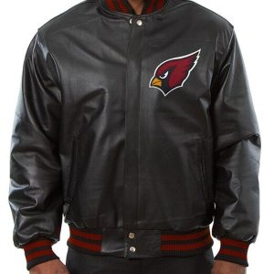 Arizona Cardinals Varsity Bomber Black Leather Jacket