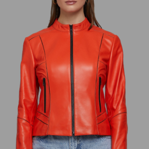 Jessica Stein Orange Women’s Real Leather Jacket