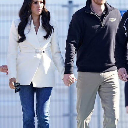 Meghan Markle Brandon Maxwell White Belted Jacket