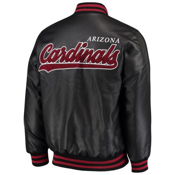 Arizona Cardinals Stiff Arm Faux Leather Varsity Jacket