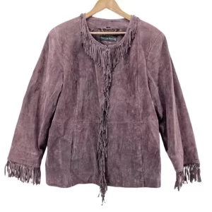 Pamela McCoy Boho Plum Purple Fringe Suede Jacket