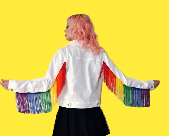 Rainbow Fringe Denim Jacket