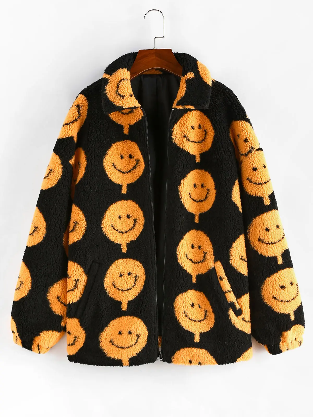 Smiley Pattern Zip Up Teddy Jacket - A2 Jackets