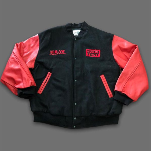 WWF Raw War Zone Jim Ross Letterman Jacket - Black/Red