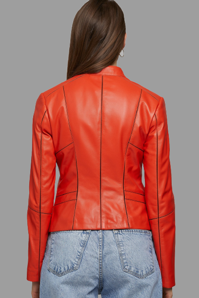 Jessica Stein Orange Women’s Real Leather Jacket