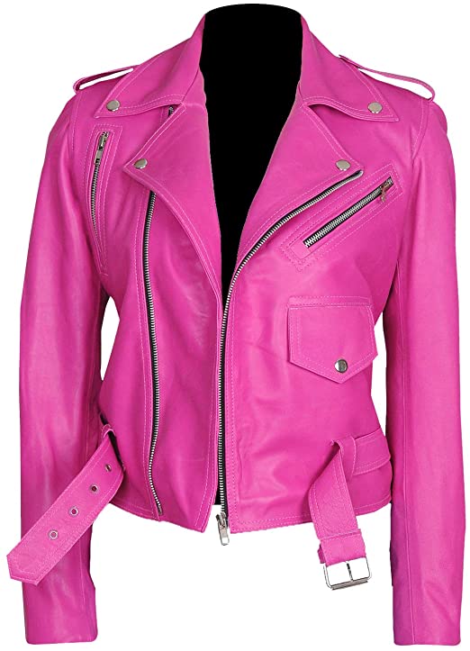 Women's Pink Biker Leather Jacket
