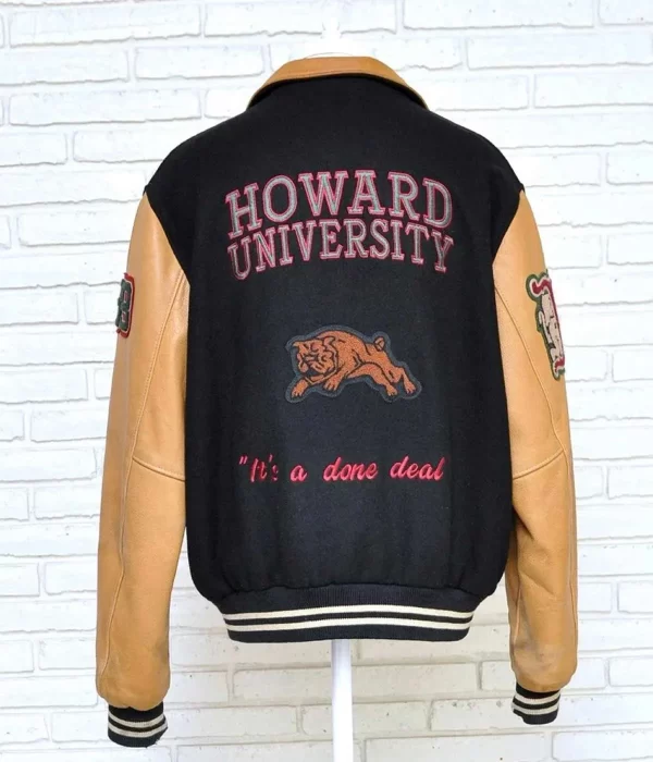 Howard University HBCU Black and Brown Letterman Jacket back