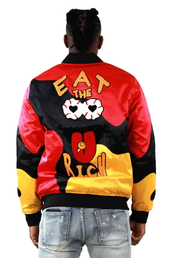 Eat The Rich Satin Varsity Jacket