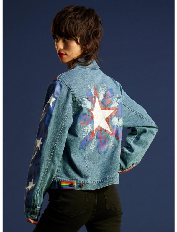 Travel through the multiverse with your new favorite MCU character. From Doctor Strange in the Multiverse of Madness, this denim jacket is inspired by the one America Chavez wears in the movie. It comes with American flag-inspired detailing throughout, with Pride flag tags on the back. Complete with chest and side pockets.