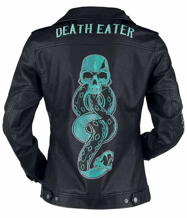 Black Biker Death Eater Leather Jacket back
