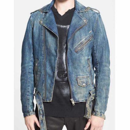 Blue Men’s Jean Biker Jacket