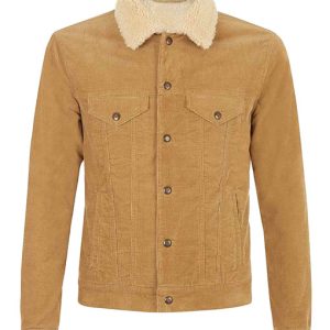 Beige David Beckham Corduroy Shearling Jacket