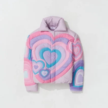 polyester chris brown heart puffer jacket