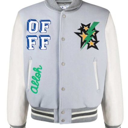 Varsity Lil Durk Magician Light Grey and White Jacket