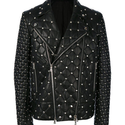 Studded Mens Black Quilted Leather Jacket