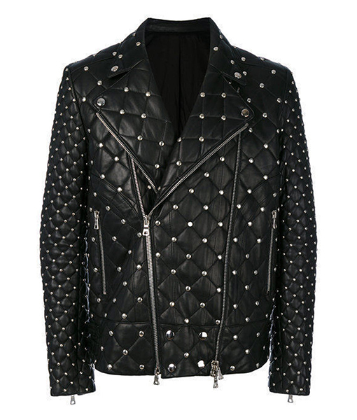 Studded Mens Black Quilted Leather Jacket A2 Jackets