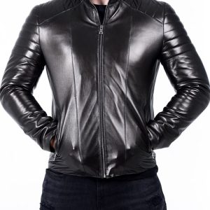 Black Men’s Padded Leather Biker Jacket