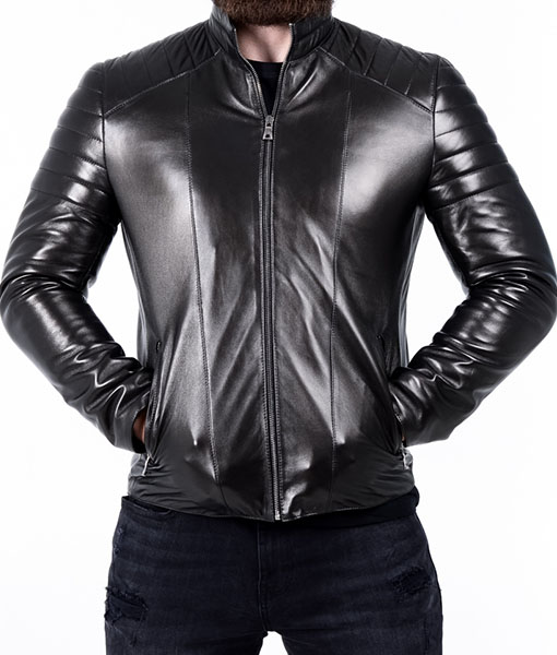 Black Men’s Padded Leather Biker Jacket