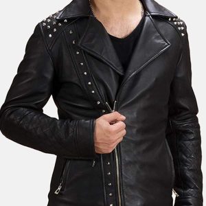 Mens Studded Leather Black Jacket