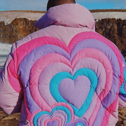 Purple Pink and Blue Heart Puffer Jacket