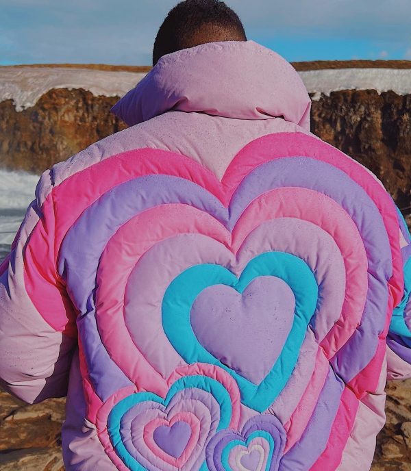Purple Pink and Blue Heart Puffer Jacket